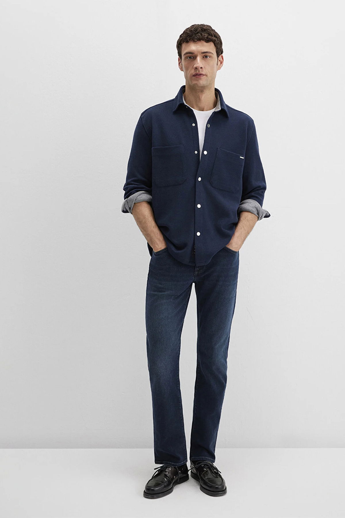 Mavi Erkek Çift Cepli Pamuklu Uzun Kol Gömlek M0211771 Lacivert - 3