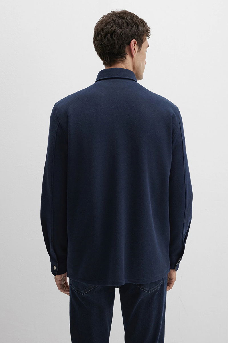Mavi Erkek Çift Cepli Pamuklu Uzun Kol Gömlek M0211771 Lacivert - 5