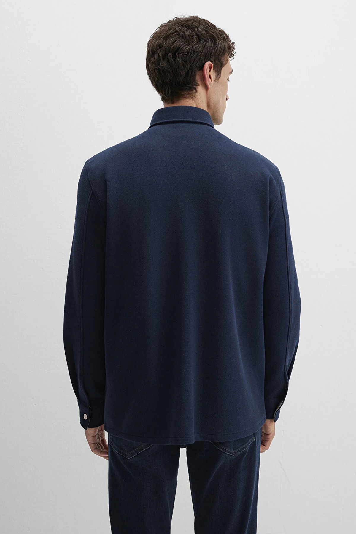 Mavi Erkek Çift Cepli Pamuklu Uzun Kol Gömlek M0211771 Lacivert - 5