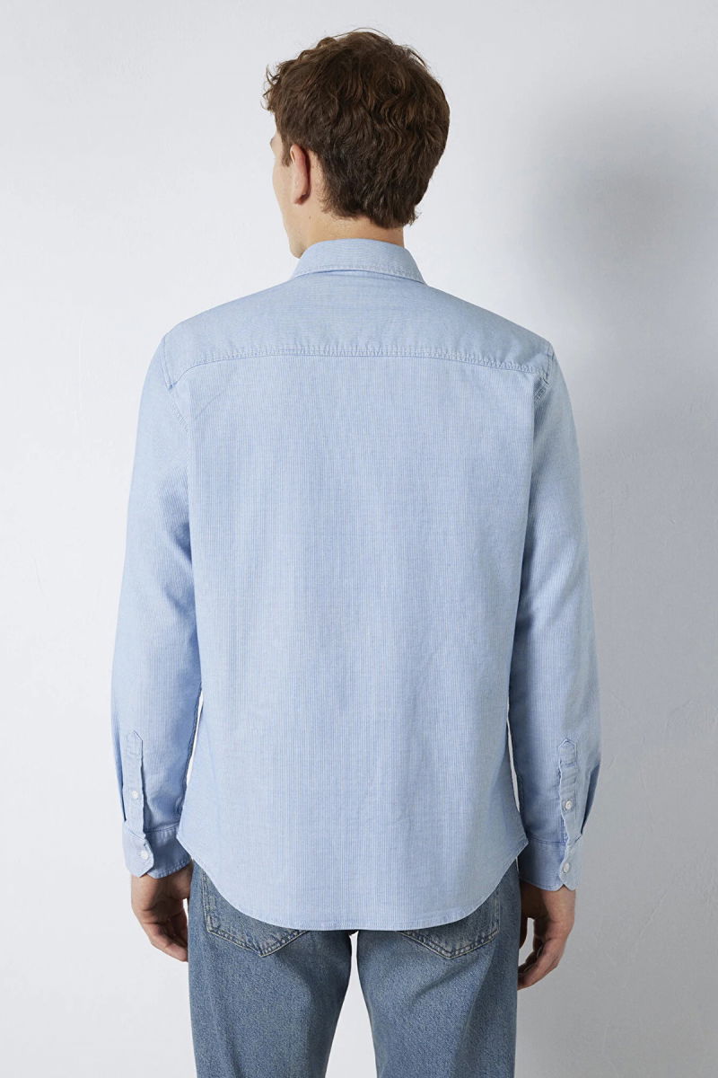 Mavi Erkek Çizgili Gömlek M0211852 Indigo - 5