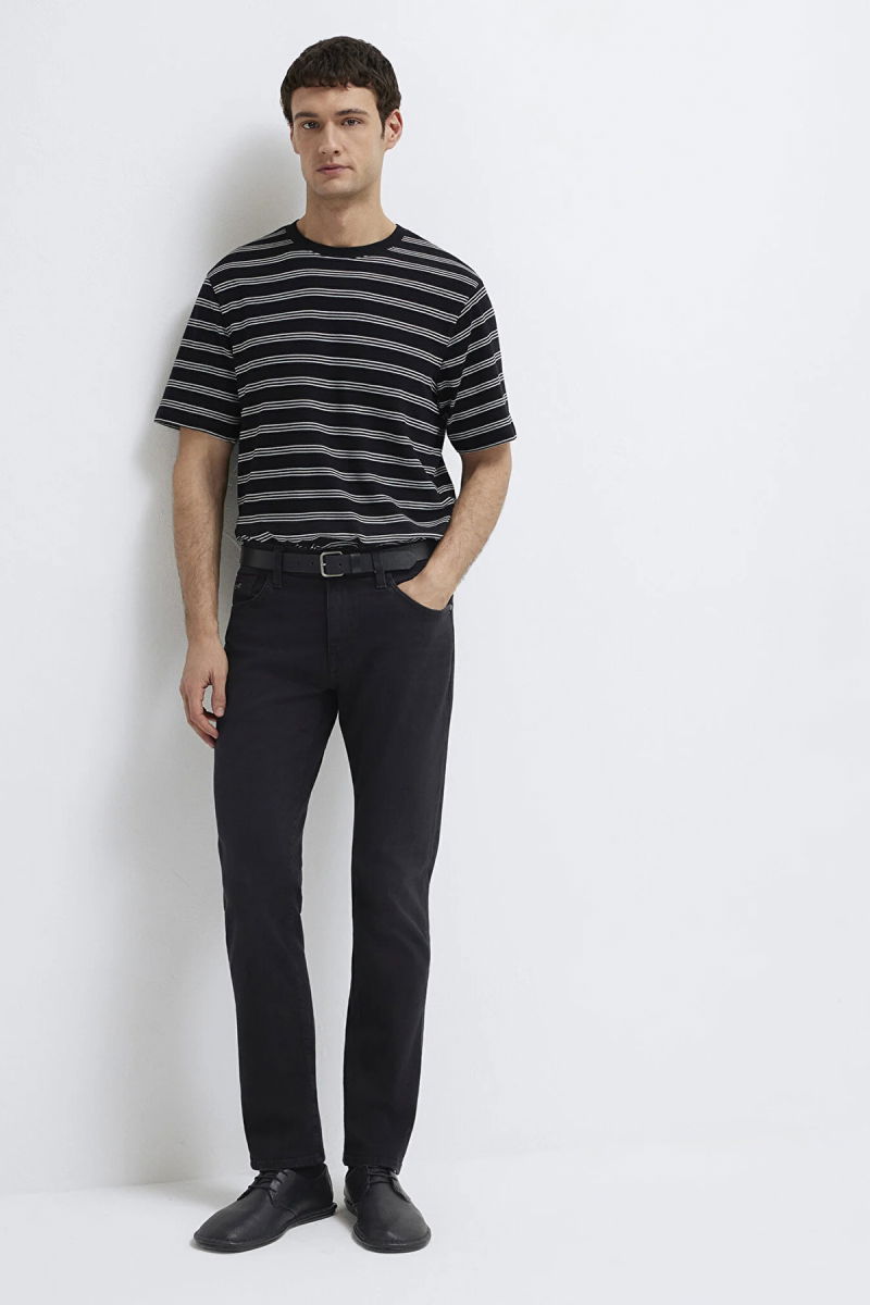 Mavi Erkek Çizgili Kısa Kollu Pamuklu T-Shirt M0613134 Siyah - 2