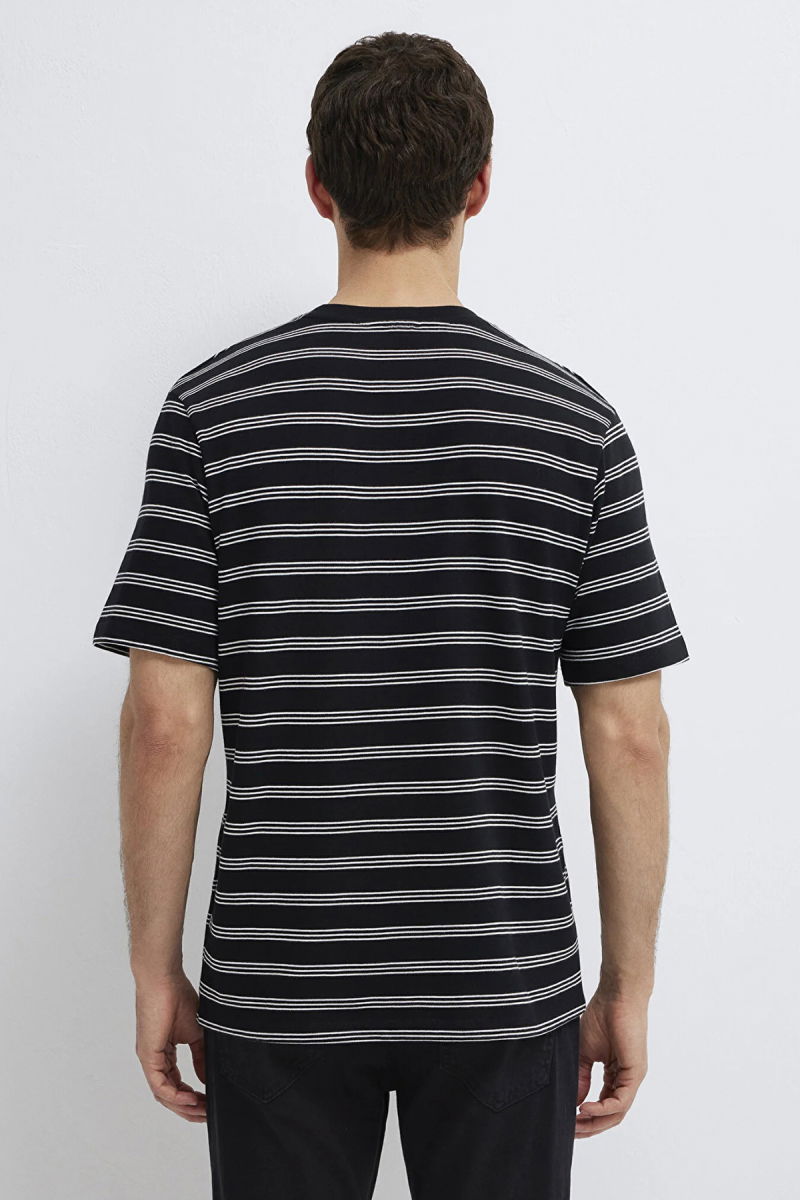 Mavi Erkek Çizgili Kısa Kollu Pamuklu T-Shirt M0613134 Siyah - 4