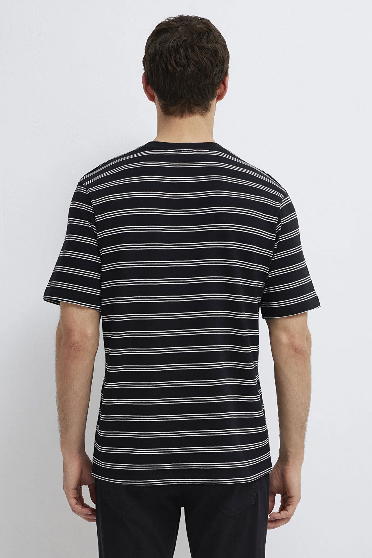 Mavi Erkek Çizgili Kısa Kollu Pamuklu T-Shirt M0613134 Siyah - 4