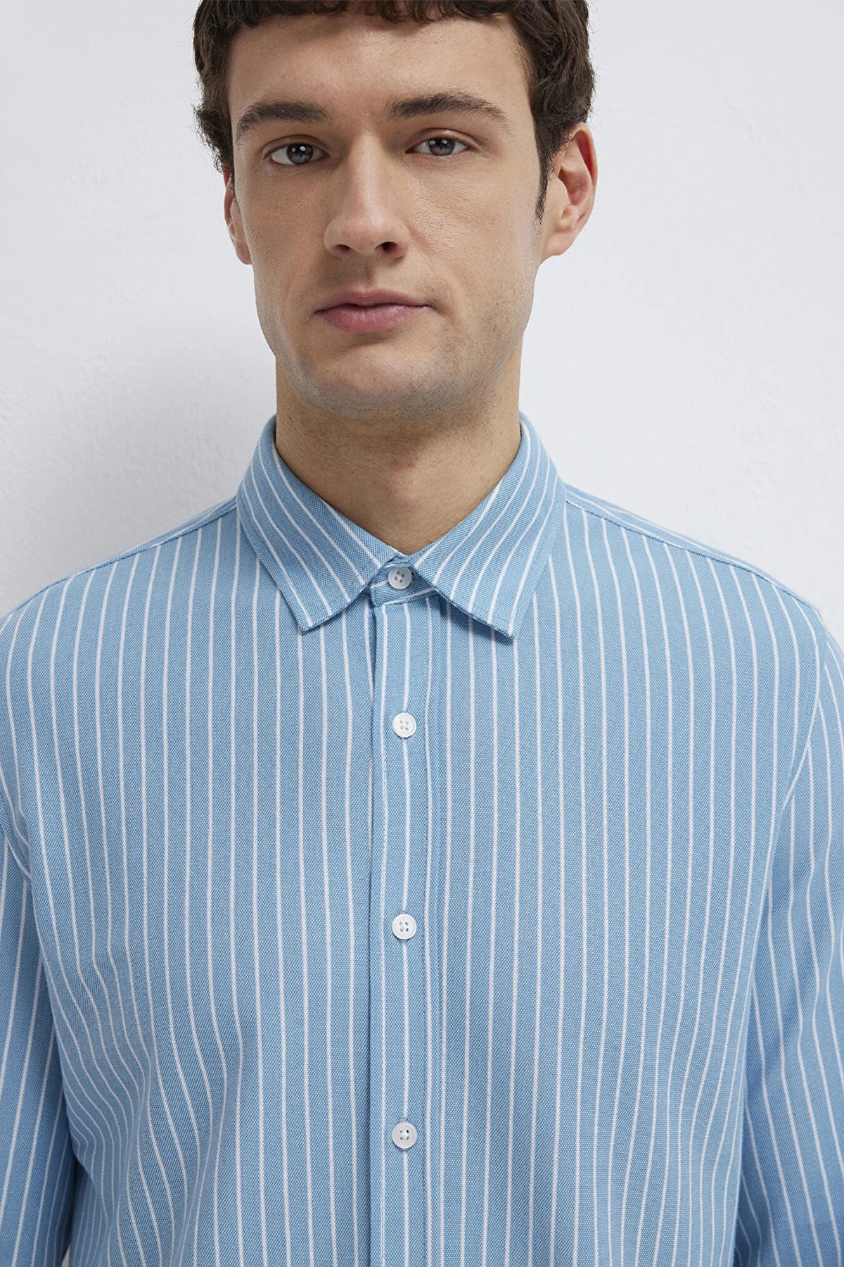 Mavi Erkek Çizgili Uzun Kollu Gömlek M0211404 Mavi - 3