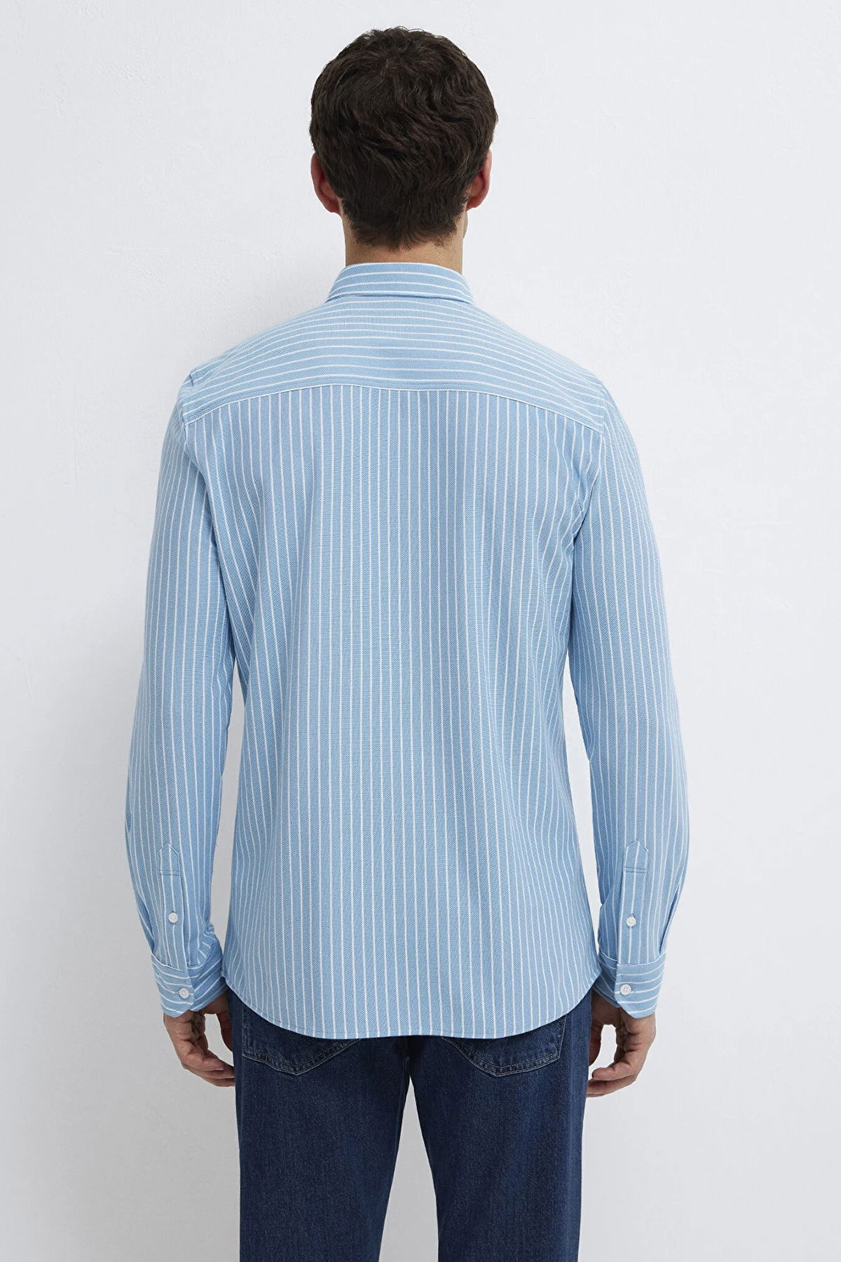 Mavi Erkek Çizgili Uzun Kollu Gömlek M0211404 Mavi - 5