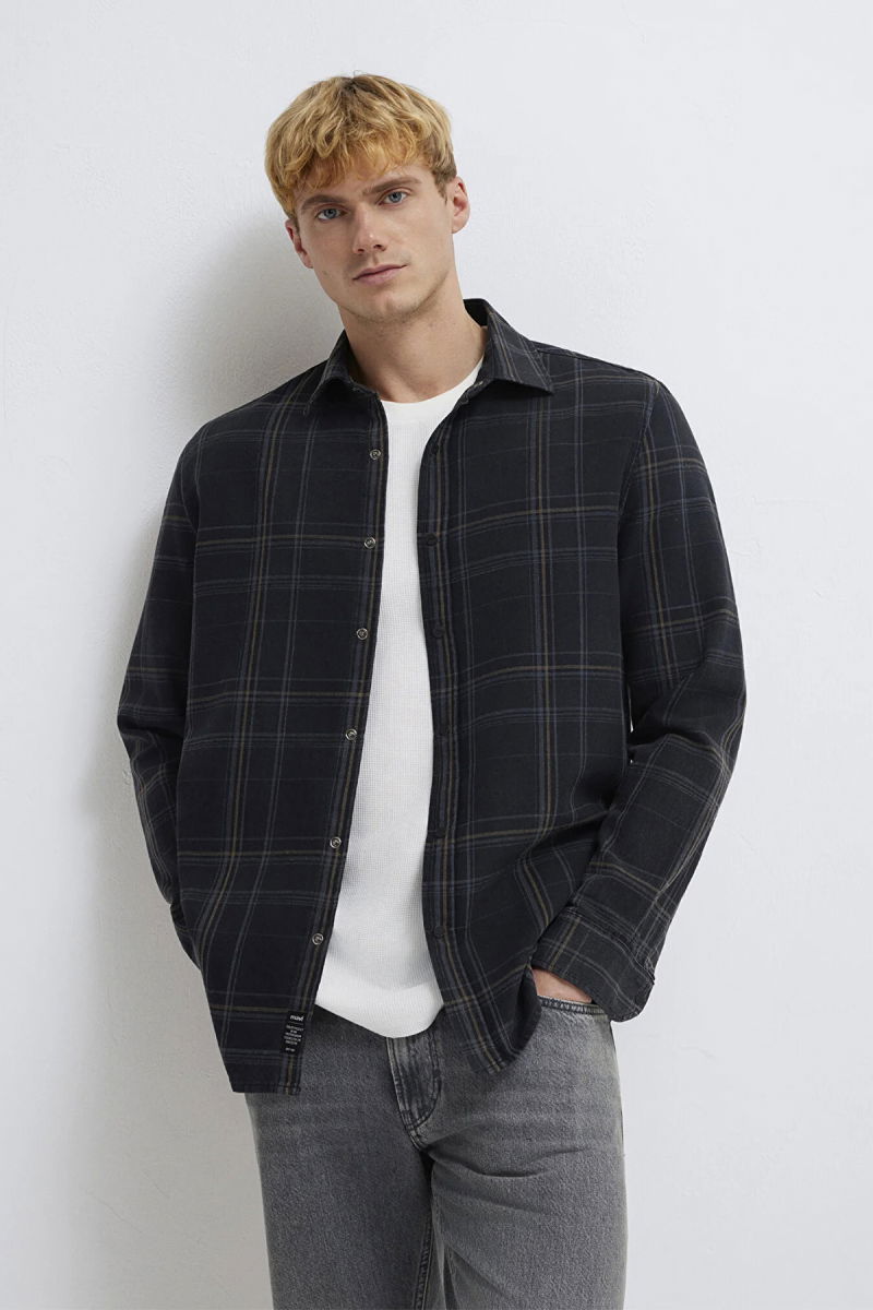 Mavi Erkek Ekoseli %100 Pamuk Gömlek M0210806 Walnut Check - Mavi