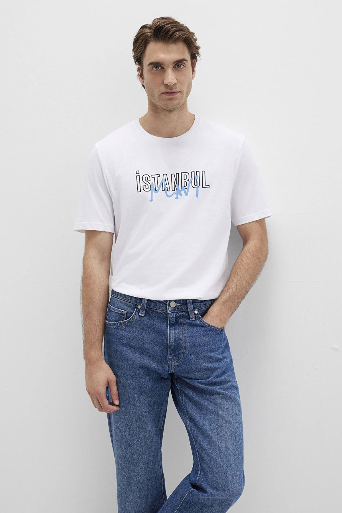Mavi Erkek İstanbul Baskılı %100 Pamuk T-Shirt M067114 Beyaz - 2