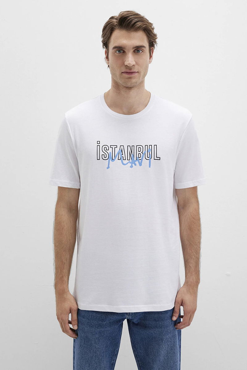 Mavi Erkek İstanbul Baskılı %100 Pamuk T-Shirt M067114 Beyaz - 3