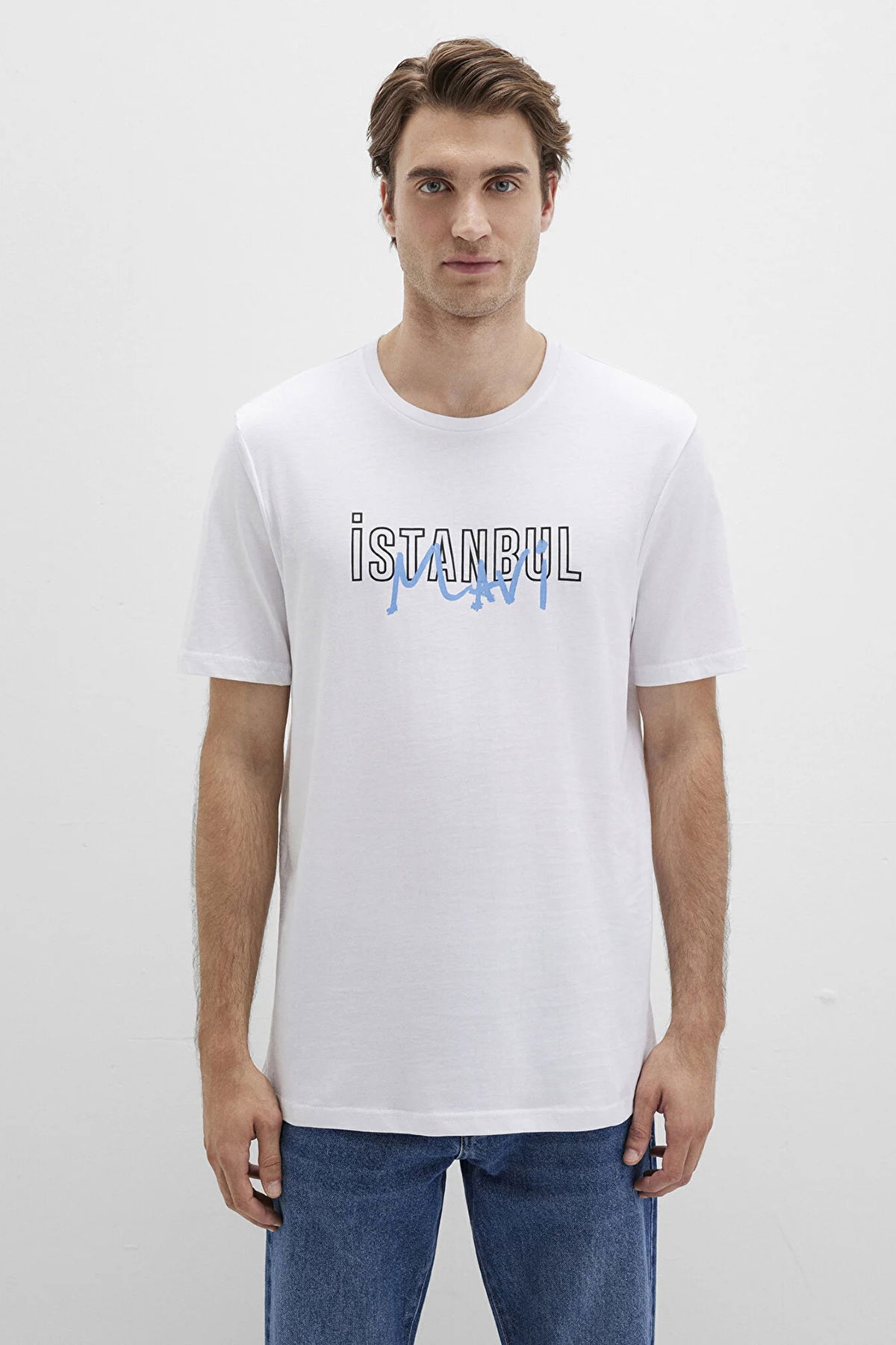 Mavi Erkek İstanbul Baskılı %100 Pamuk T-Shirt M067114 Beyaz - 3
