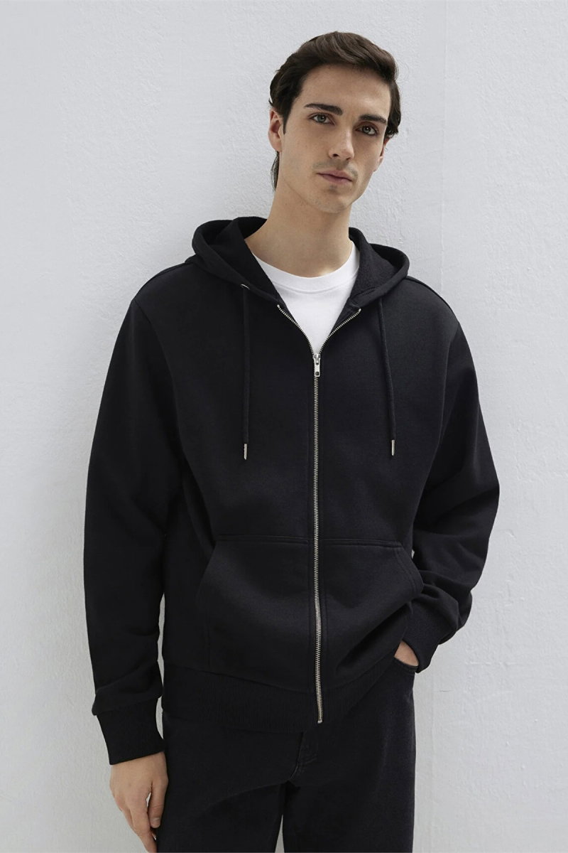 Mavi Erkek Kapüşonlu Fermuarlı Basic Sweatshirt Siyah - 3