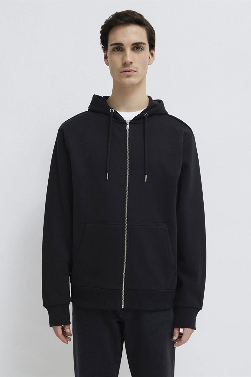 Mavi Erkek Kapüşonlu Fermuarlı Basic Sweatshirt Siyah - 4