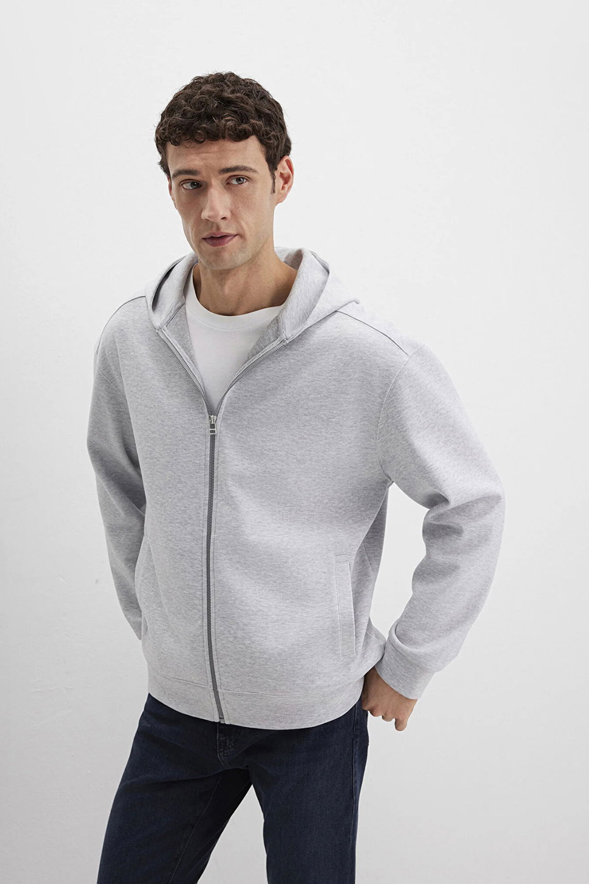 Mavi Erkek Kapüşonlu Fermuarlı Sweatshirt M0S10312 Gri - 2