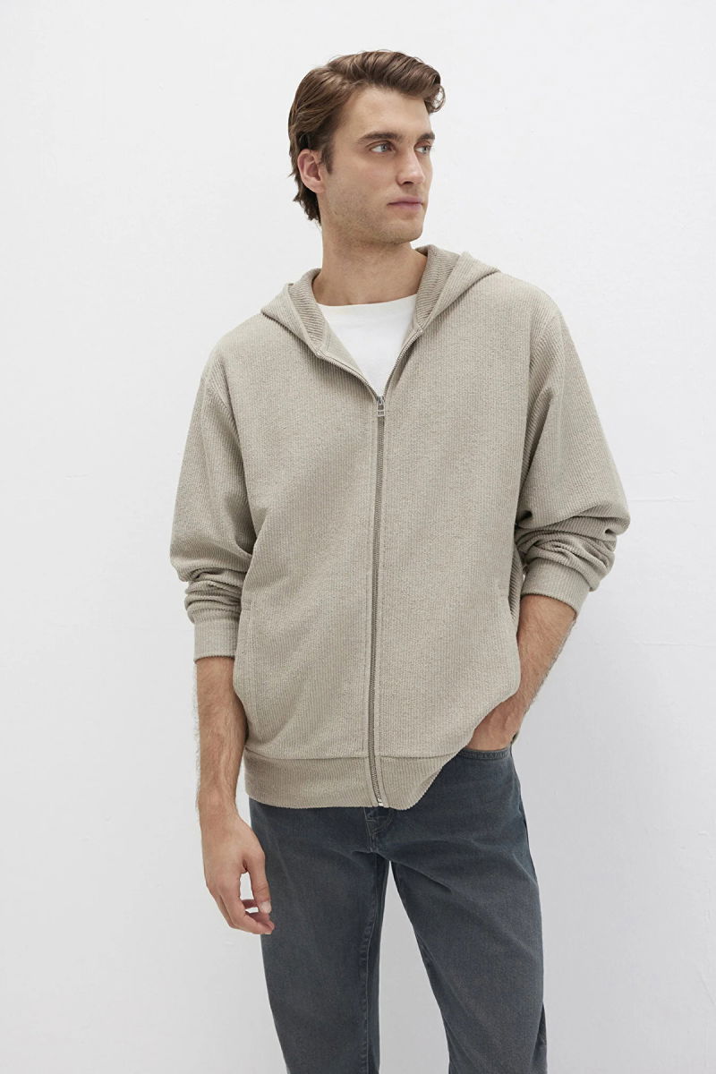 Mavi Erkek Kapüşonlu Fermuarlı Sweatshirt M0S10520 Sis Gri - Mavi