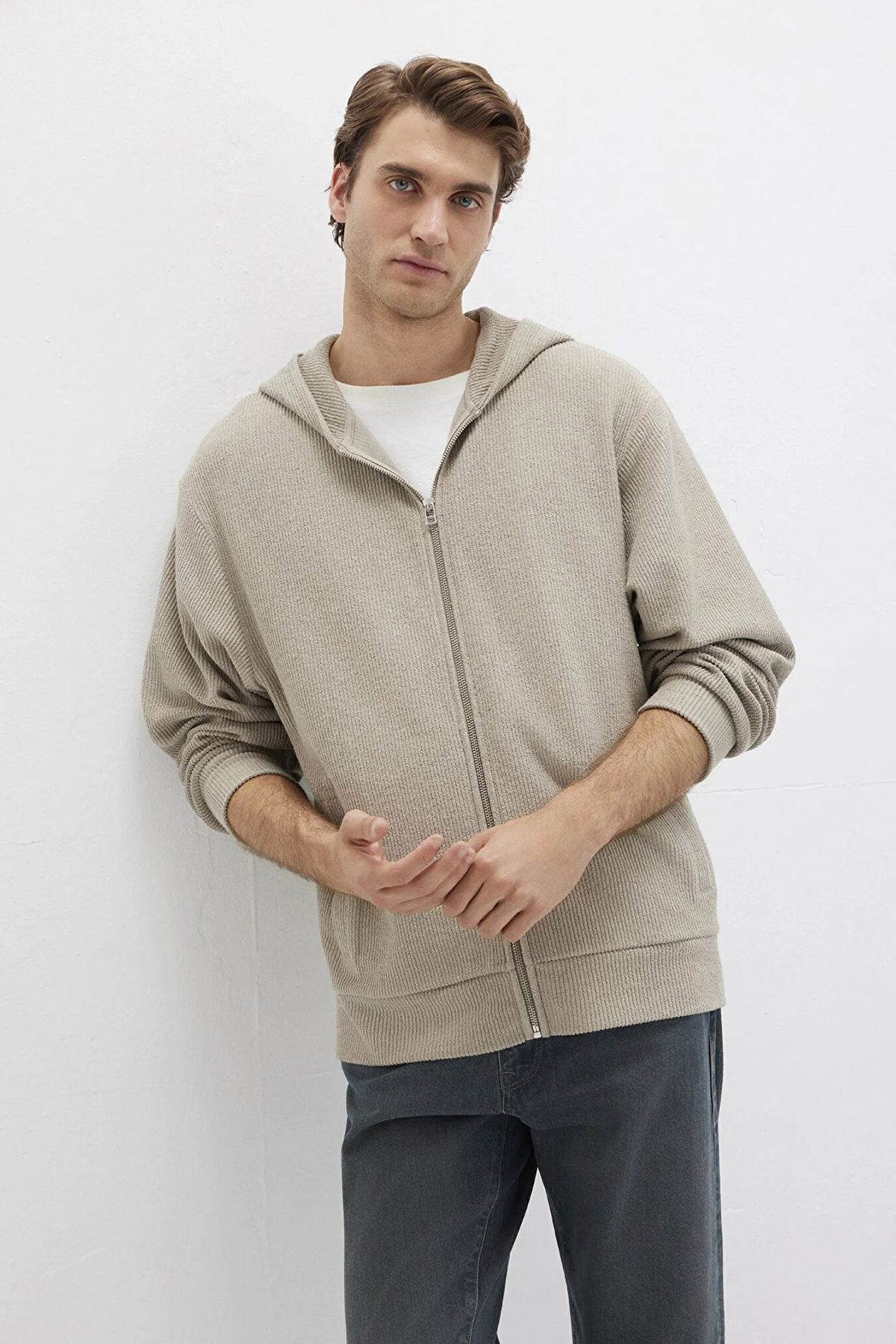 Mavi Erkek Kapüşonlu Fermuarlı Sweatshirt M0S10520 Sis Gri - 3