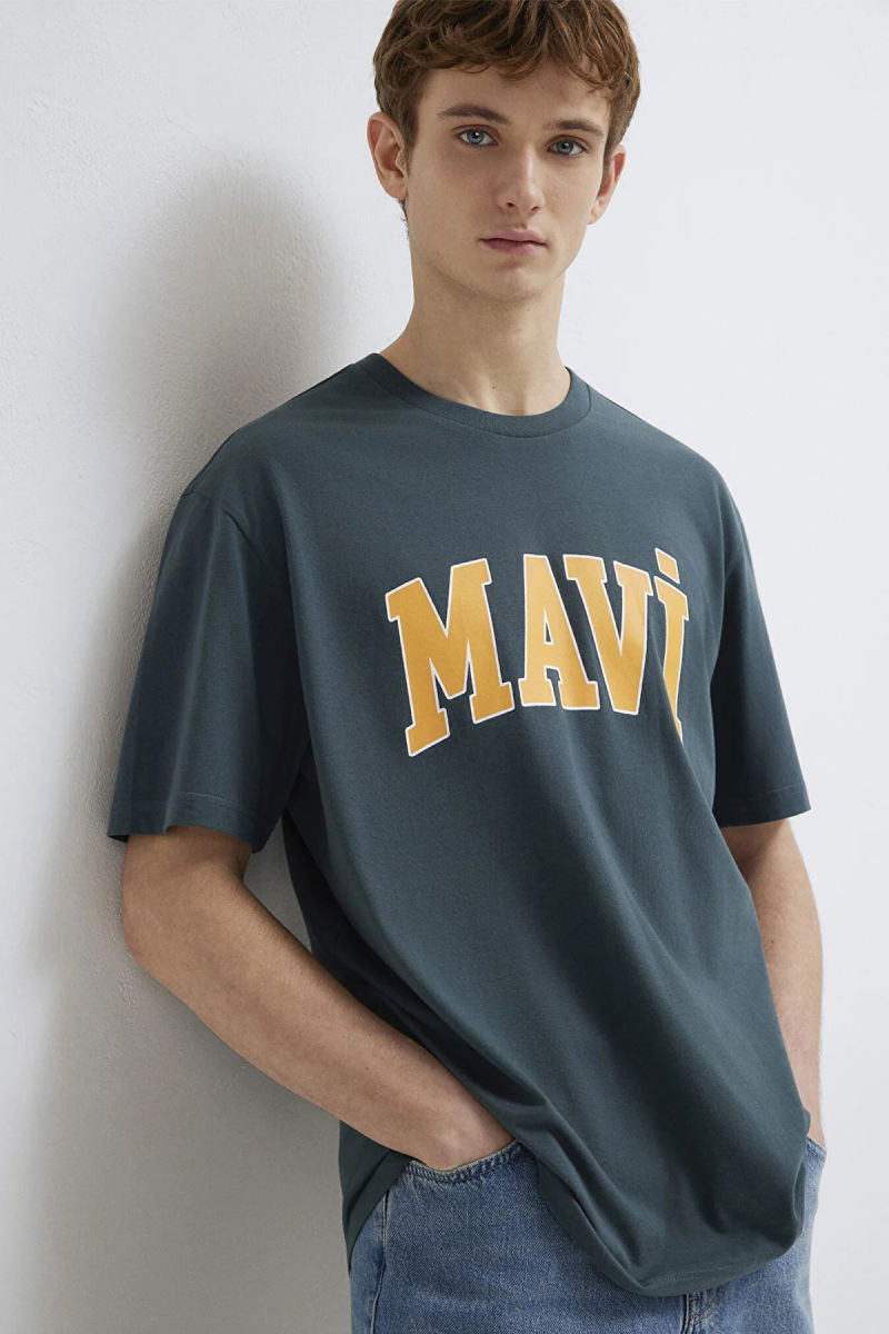 Mavi Erkek Logo Baskılı %100 Pamuk T-Shirt M0611711 Yosun - Mavi