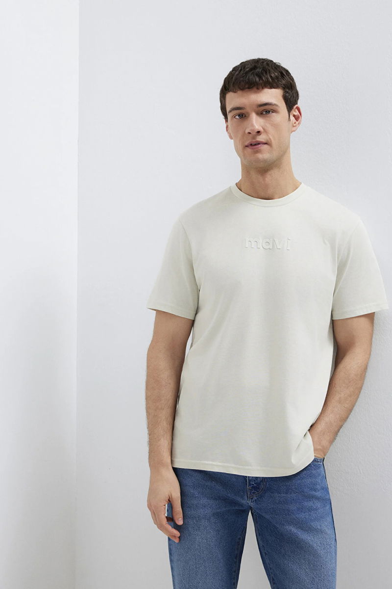 Mavi Erkek Logo Baskılı %100 Pamuk T-Shirt M0612732 Sis Gri - Mavi