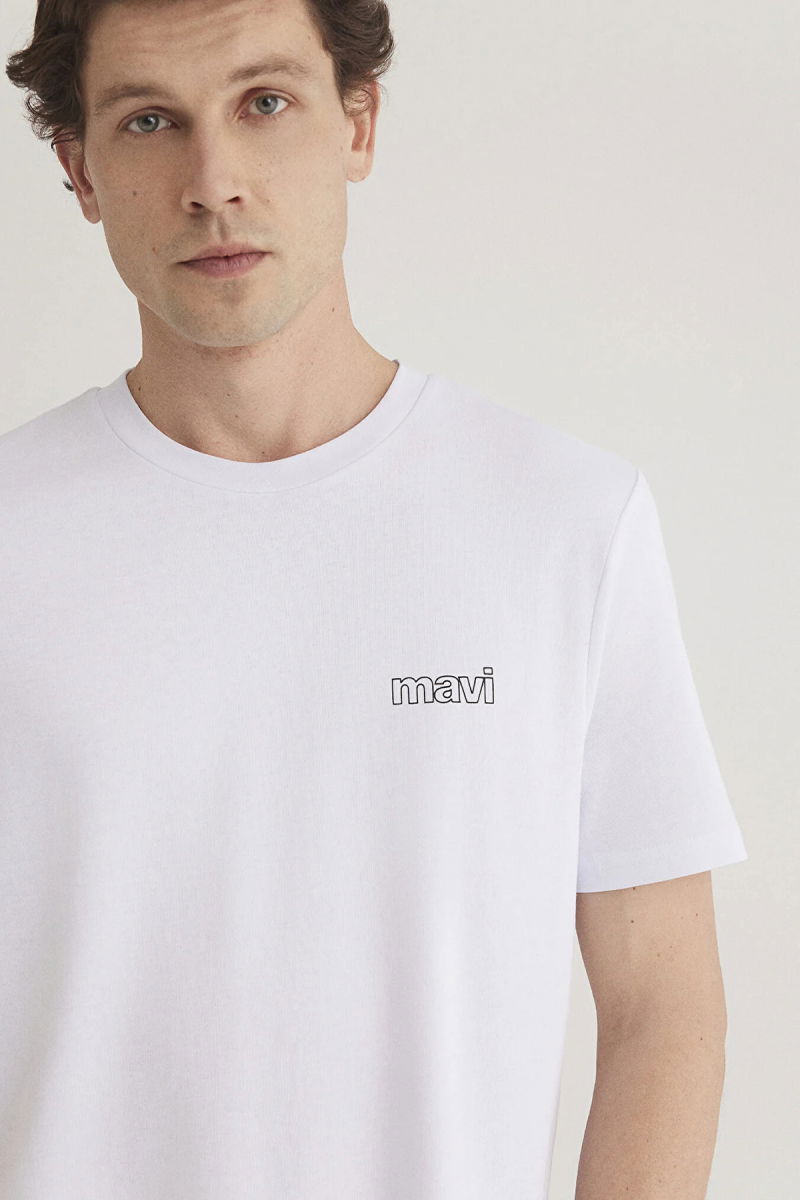 Mavi Erkek Logo Baskılı Bisiklet Yaka %100 Pamuk T-Shirt M0610360-620 Beyaz - 1