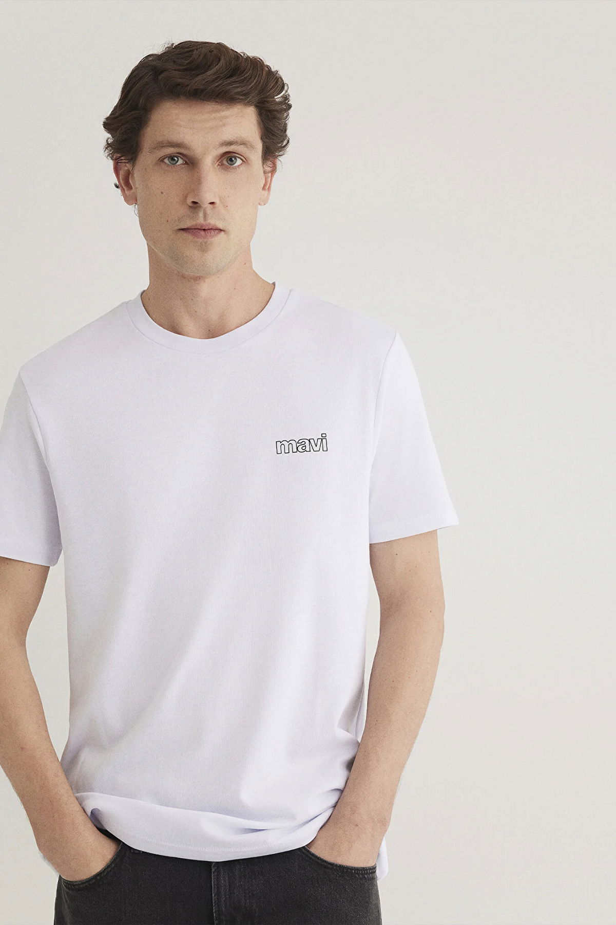Mavi Erkek Logo Baskılı Bisiklet Yaka %100 Pamuk T-Shirt M0610360-620 Beyaz - 2