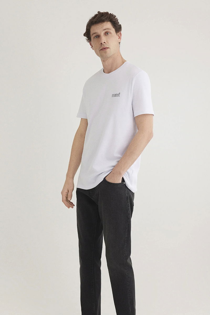 Mavi Erkek Logo Baskılı Bisiklet Yaka %100 Pamuk T-Shirt M0610360-620 Beyaz - 3