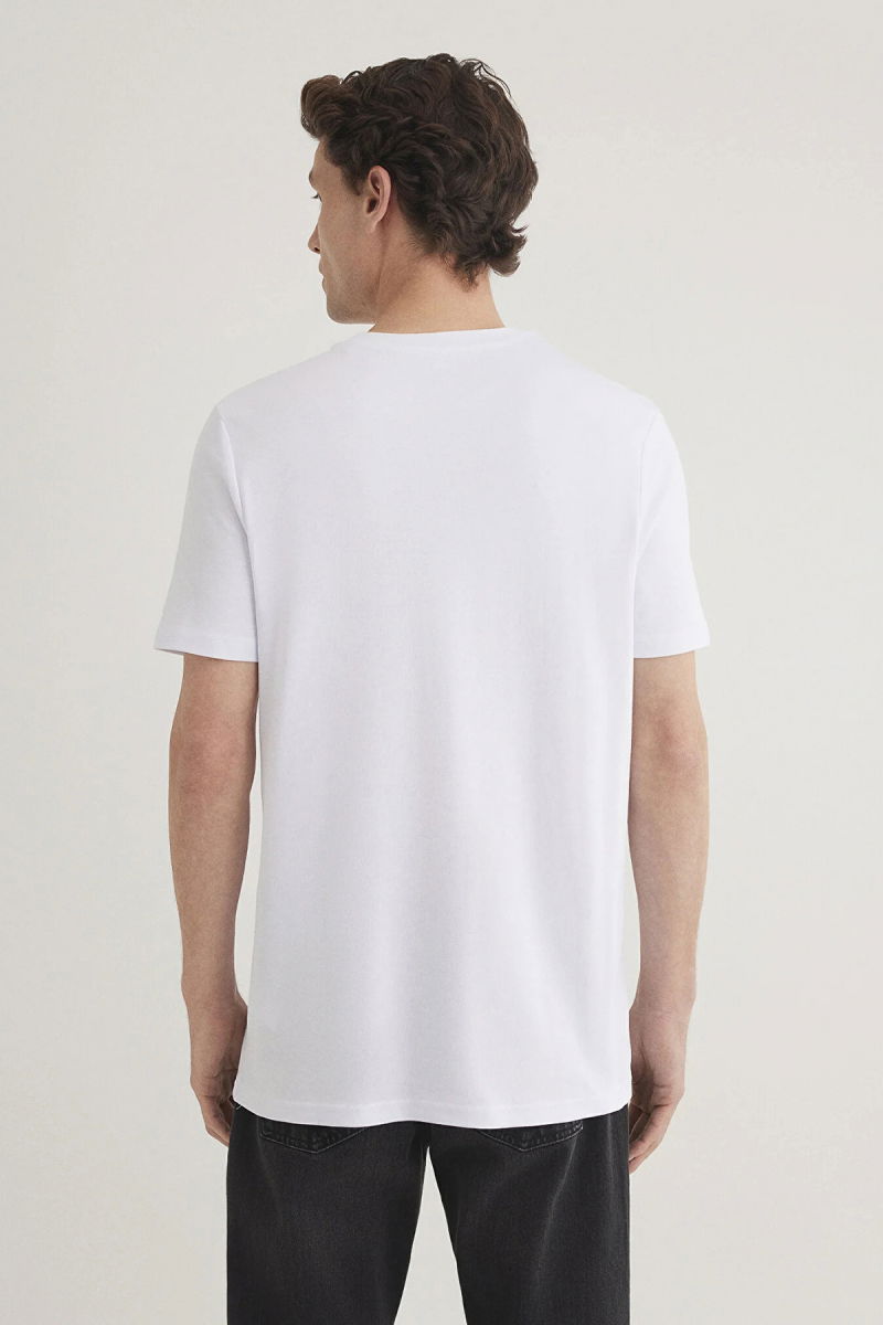 Mavi Erkek Logo Baskılı Bisiklet Yaka %100 Pamuk T-Shirt M0610360-620 Beyaz - 4