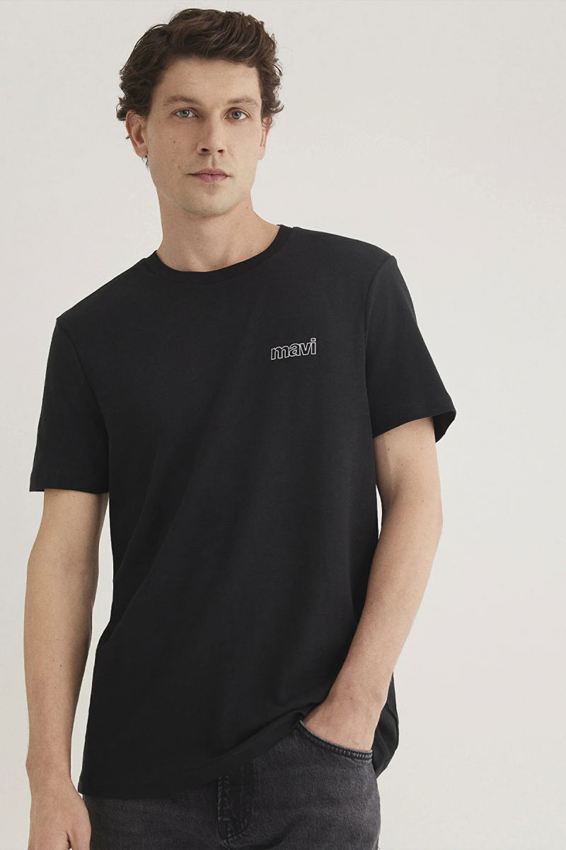 Mavi Erkek Logo Baskılı Bisiklet Yaka %100 Pamuk T-Shirt M0610360-900 Siyah - 1