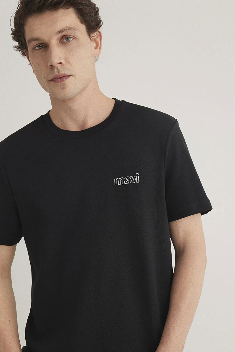 Mavi Erkek Logo Baskılı Bisiklet Yaka %100 Pamuk T-Shirt M0610360-900 Siyah - 2