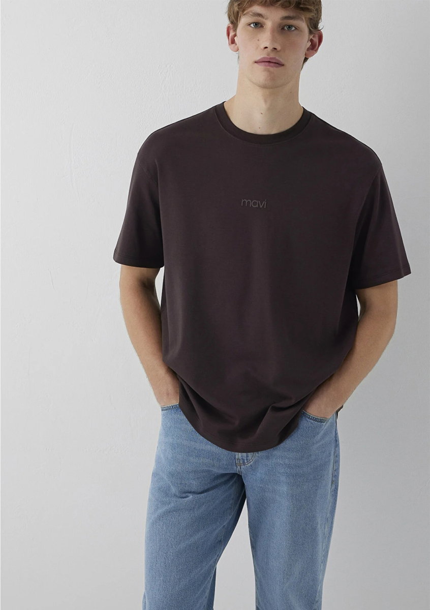Mavi Erkek Logo Baskılı İnterlok T-Shirt M0613102 Kahverengi - Mavi