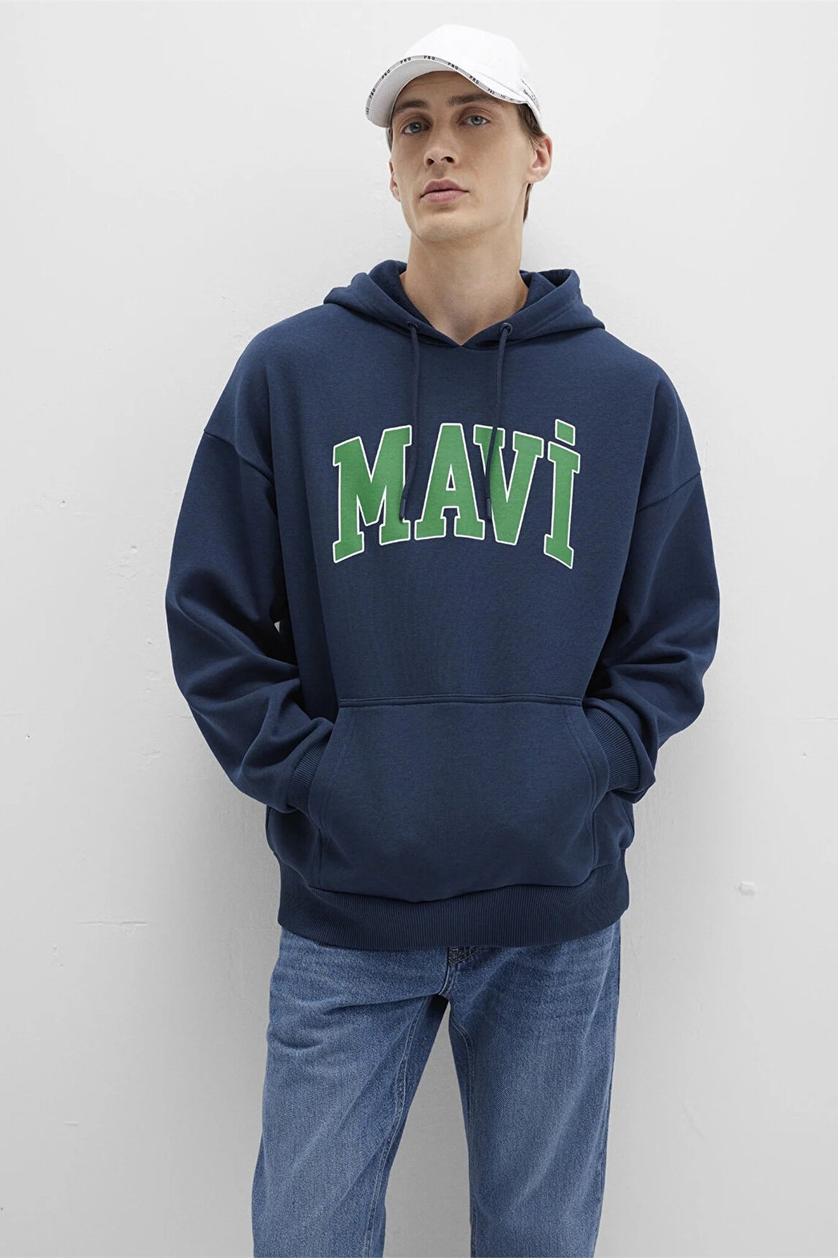 Mavi Erkek Logo Baskılı Kapüşonlu Sweatshirt Gece Lacivert - 1