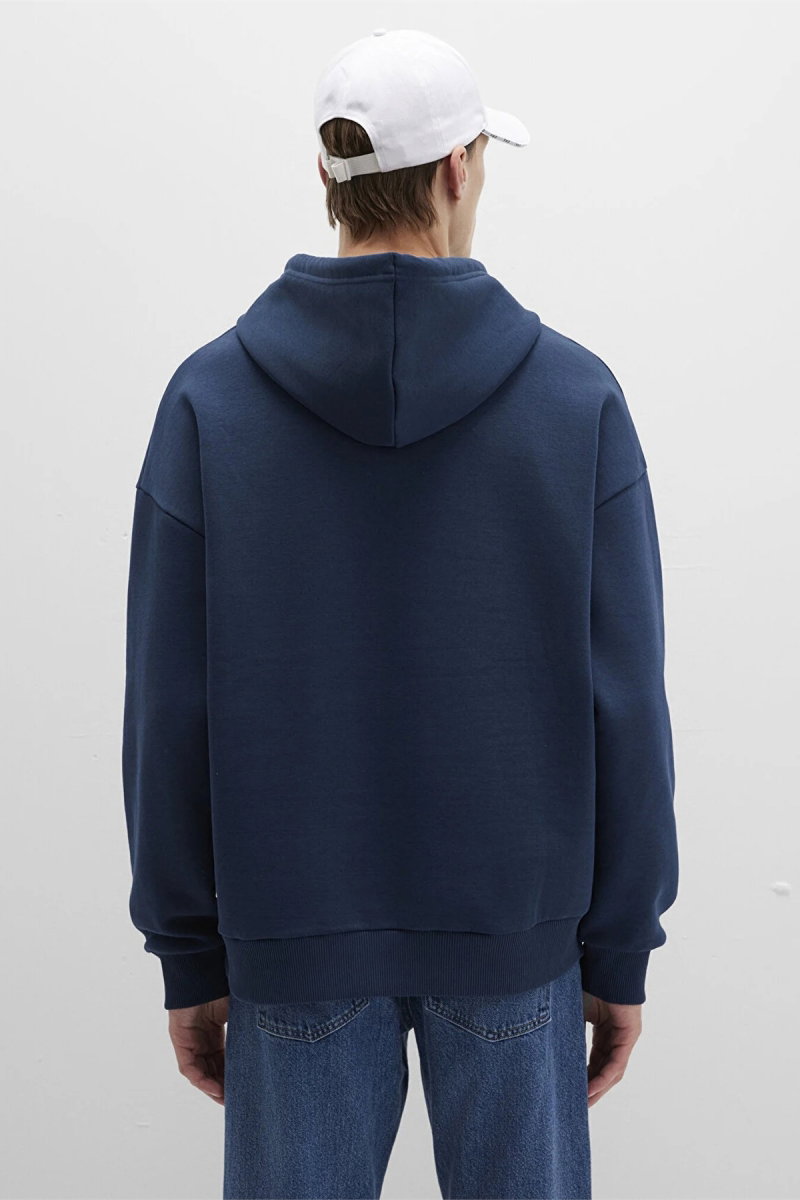 Mavi Erkek Logo Baskılı Kapüşonlu Sweatshirt Gece Lacivert - 5