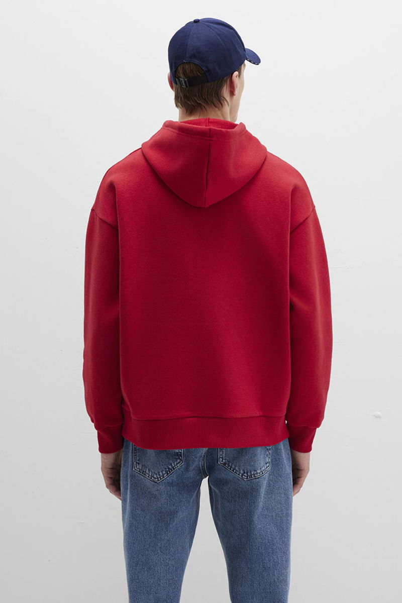Mavi Erkek Logo Baskılı Kapüşonlu Sweatshirt M067149 Kırmızı - 4