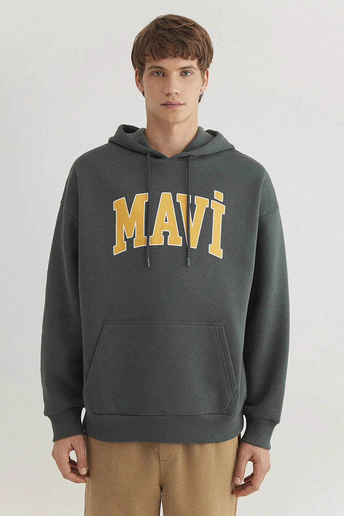 Mavi Erkek Logo Baskılı Kapüşonlu Sweatshirt M067149 Koyu Yeşil - 3