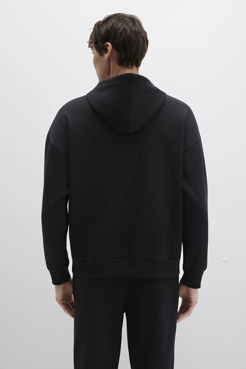Mavi Erkek Logo Baskılı Kapüşonlu Sweatshirt M067149 Siyah - 4