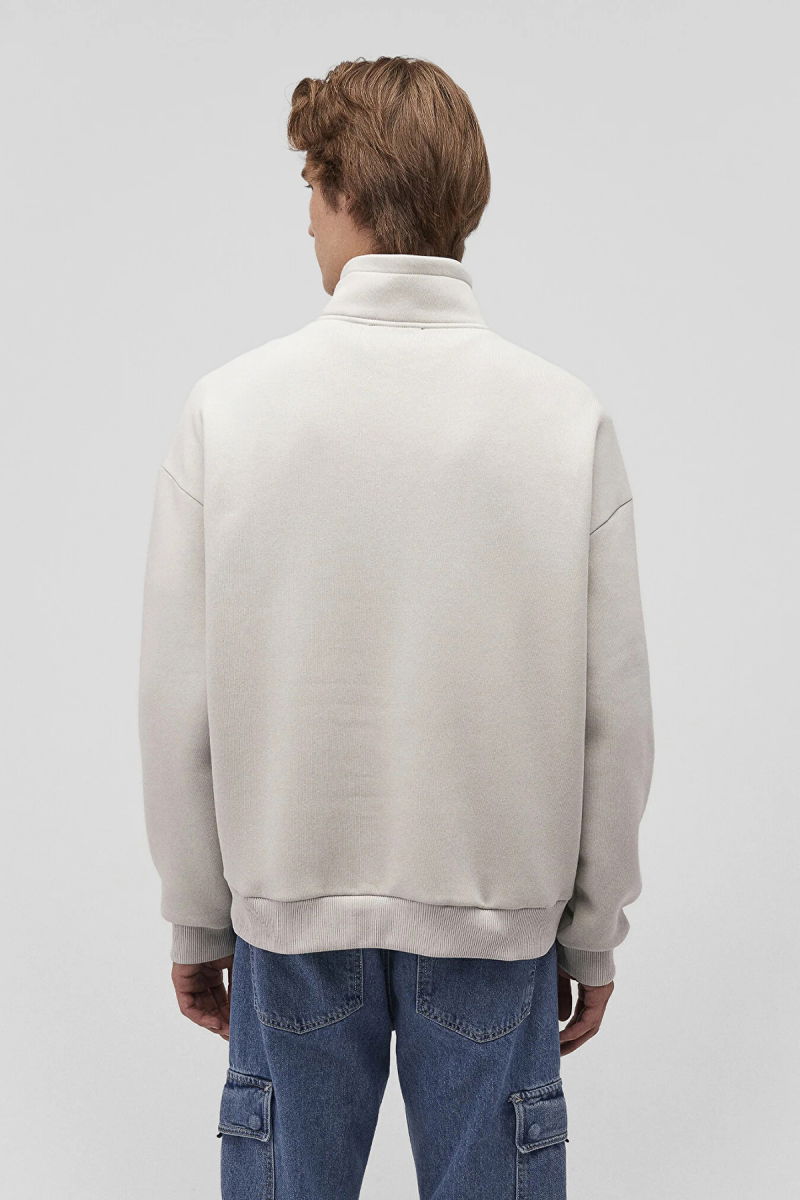 Mavi Erkek Logo Baskılı Yarı Fermuarlı Sweatshirt M0S10208 Açık Gri - 4