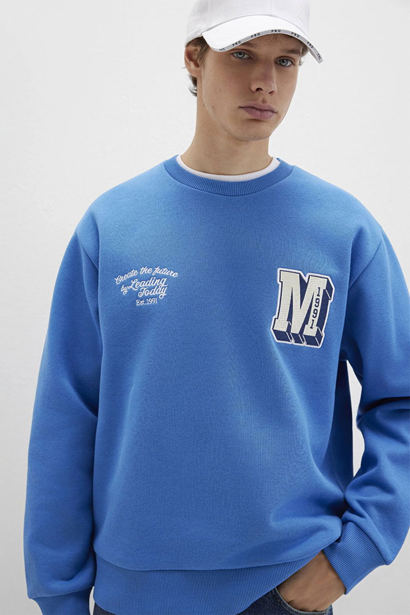 Mavi Erkek Logo Nakış Detaylı Sweatshirt M0S10492 Menekşe - Mavi