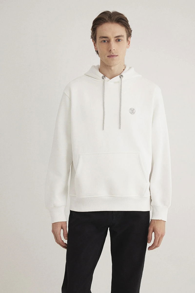 Mavi Erkek Logo Nakışlı Kapüşonlu Sweatshirt M065809 Kırık Beyaz - 2