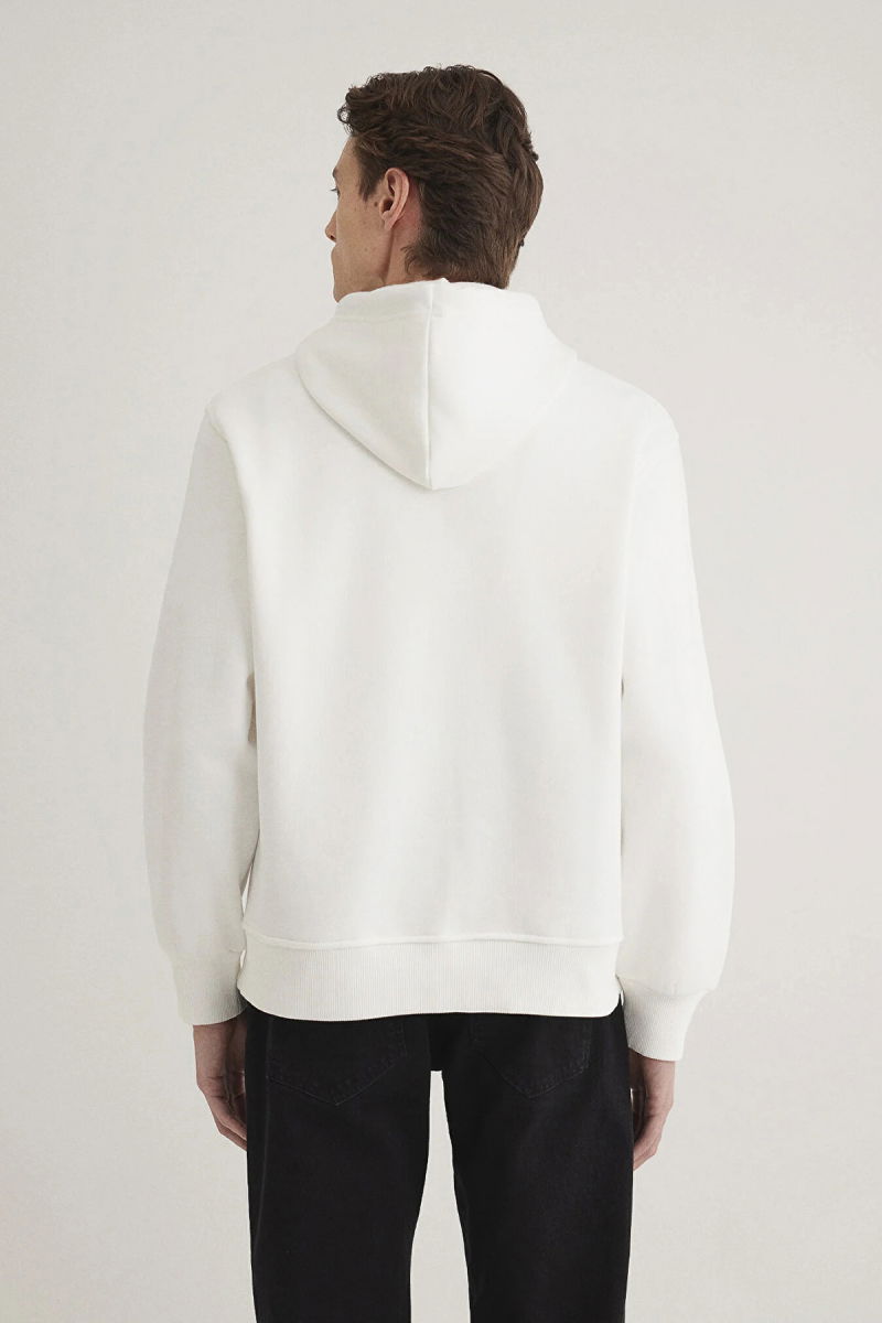 Mavi Erkek Logo Nakışlı Kapüşonlu Sweatshirt M065809 Kırık Beyaz - 4