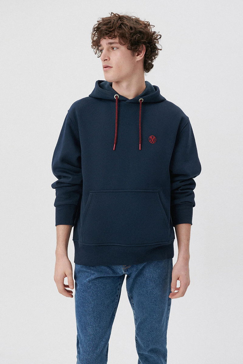 Mavi Erkek Logo Nakışlı Kapüşonlu Sweatshirt M065809 Lacivert - 2