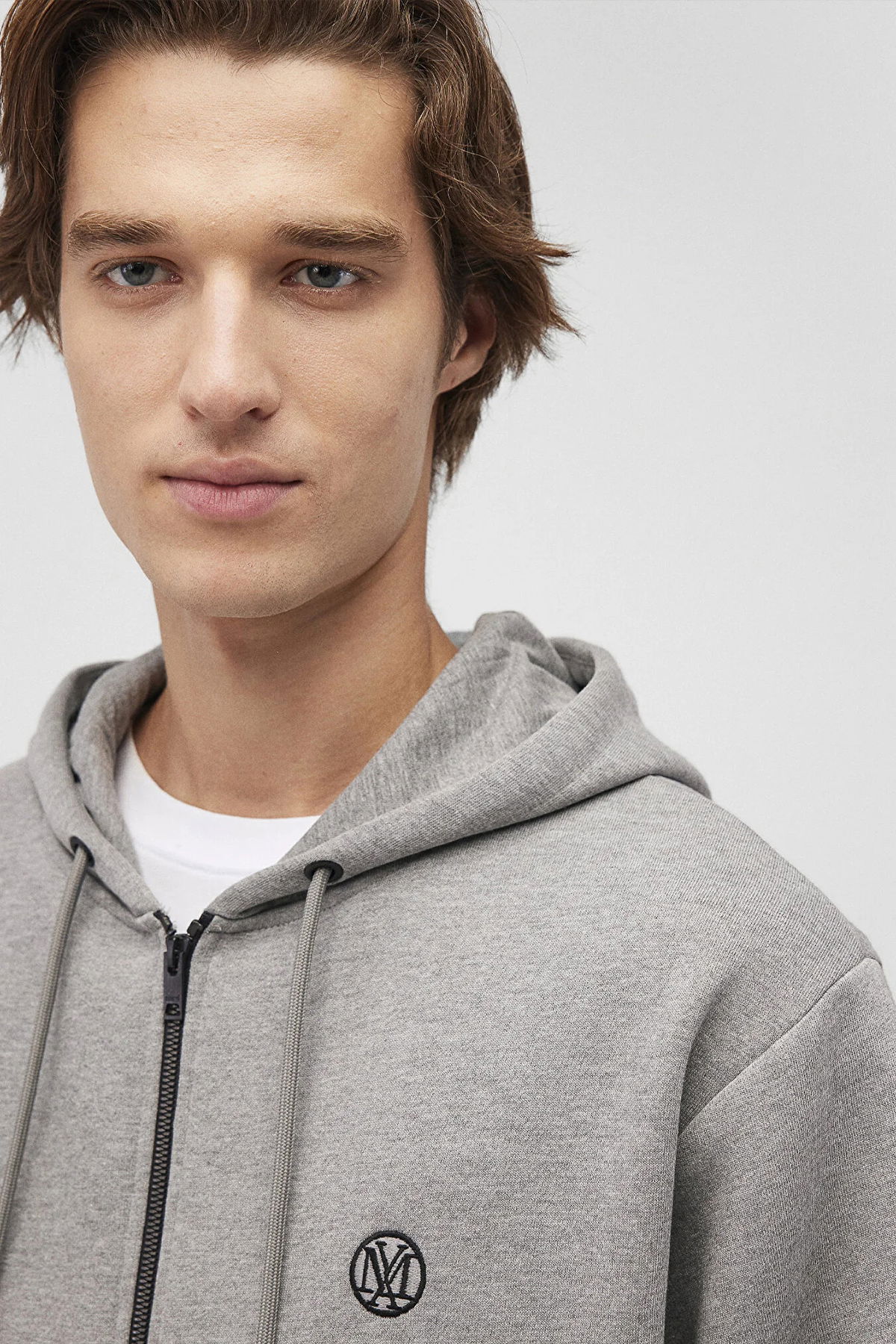 Mavi Erkek Logolu Kapüşonlu Fermuarlı Sweatshirt M066979 Gri Melanj - 3