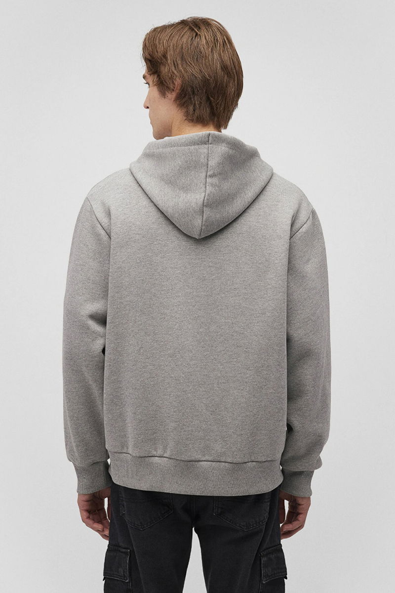 Mavi Erkek Logolu Kapüşonlu Fermuarlı Sweatshirt M066979 Gri Melanj - 4