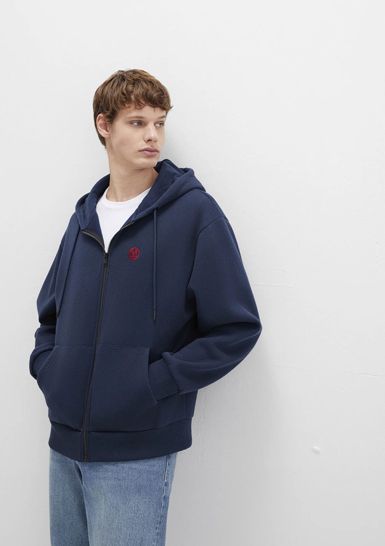 Mavi Erkek Logolu Kapüşonlu Fermuarlı Sweatshirt M066979 Lacivert - 1