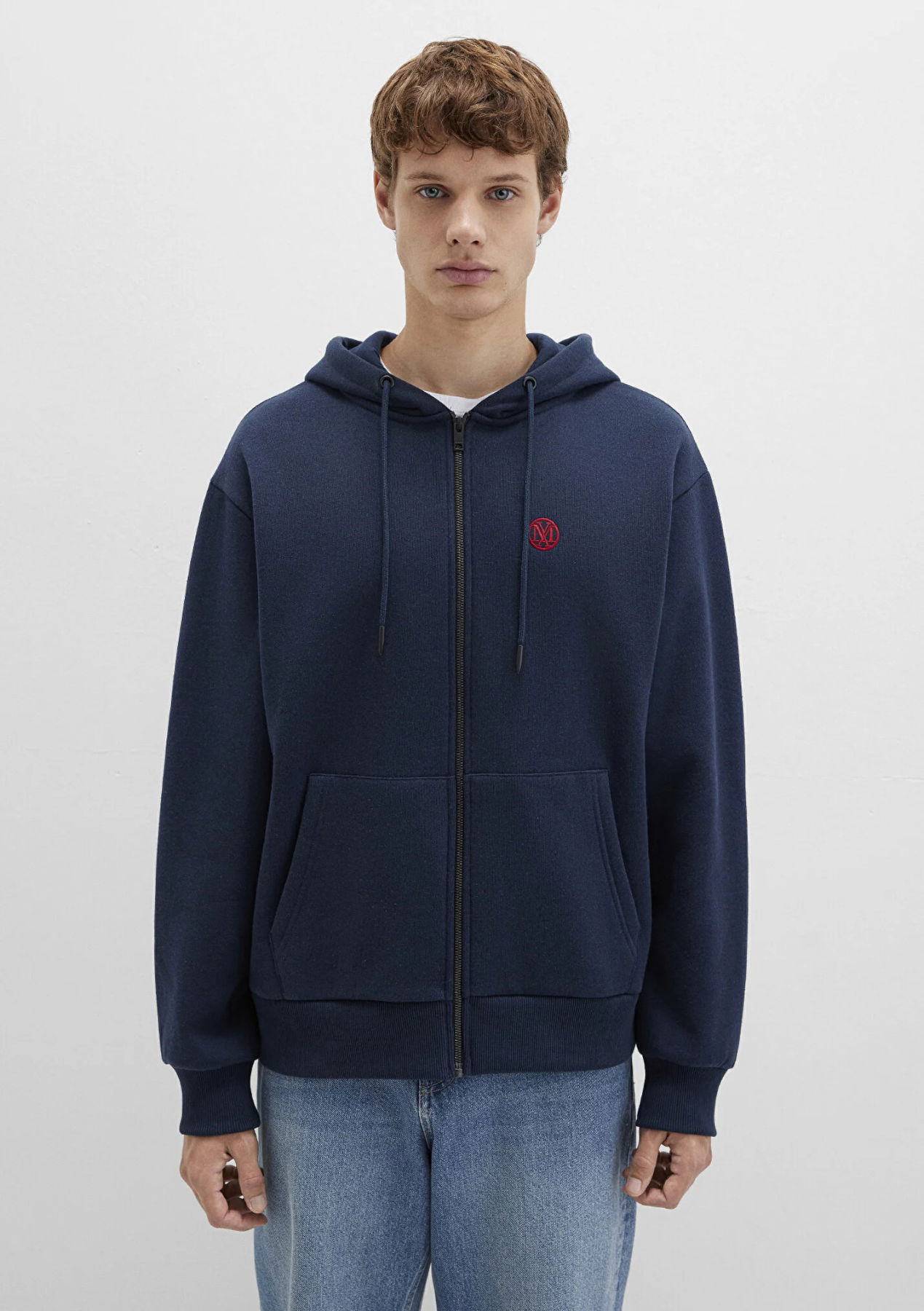 Mavi Erkek Logolu Kapüşonlu Fermuarlı Sweatshirt M066979 Lacivert - 3