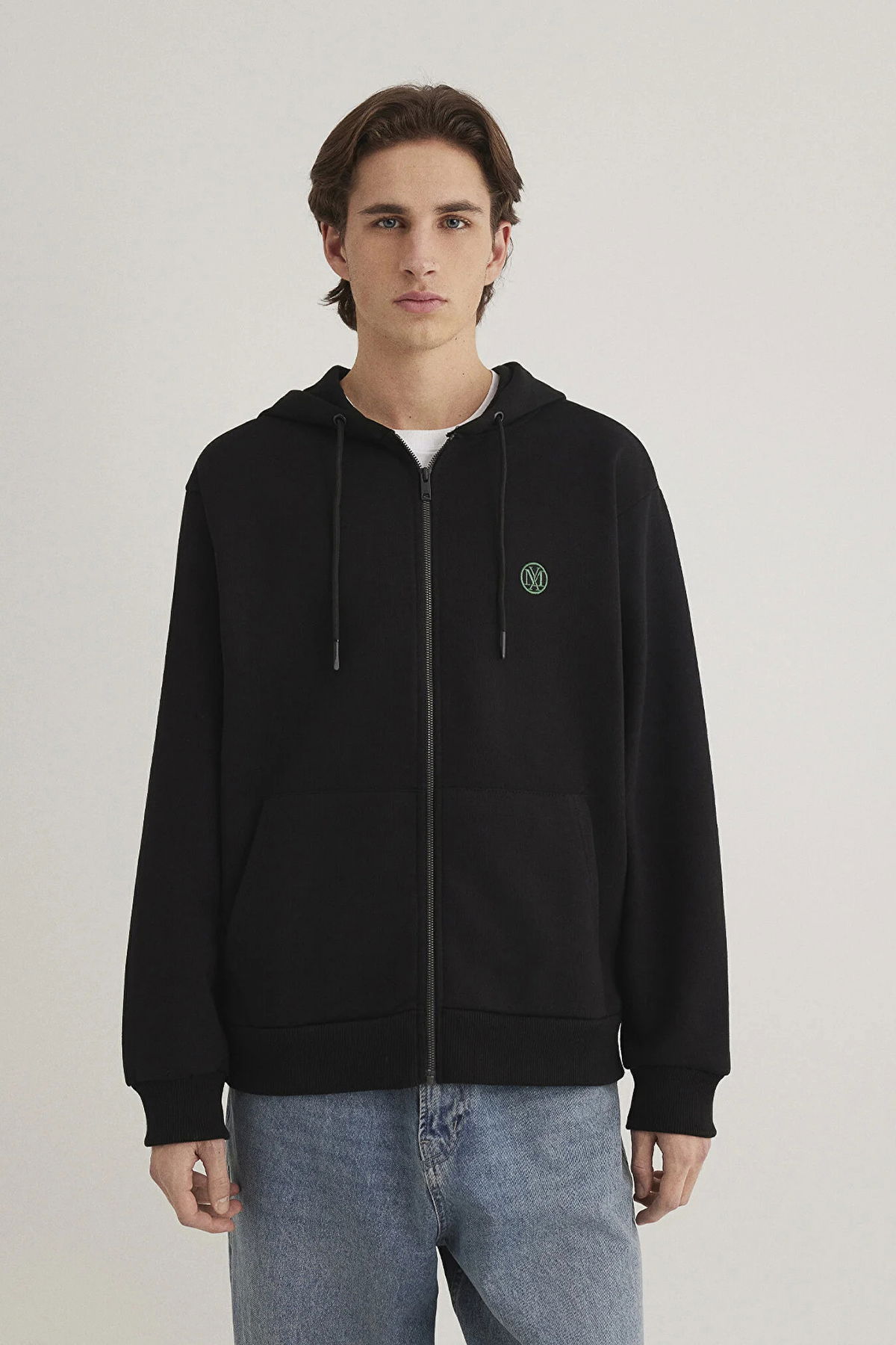 Mavi Erkek Logolu Kapüşonlu Fermuarlı Sweatshirt M066979 Siyah - 1