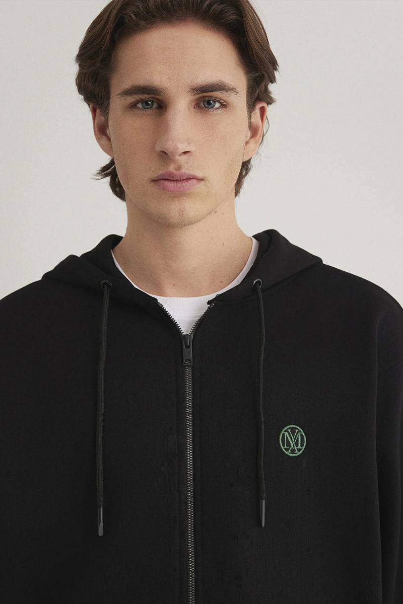 Mavi Erkek Logolu Kapüşonlu Fermuarlı Sweatshirt M066979 Siyah - 3