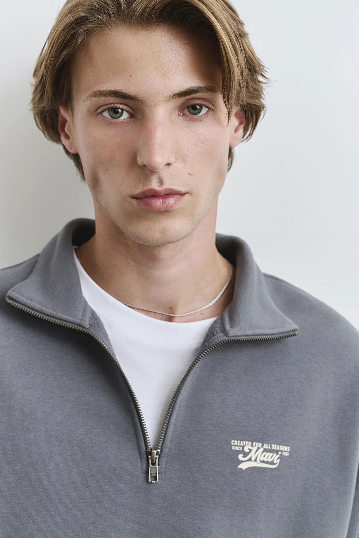 Mavi Erkek Logolu Yarı Fermuarlı Sweatshirt M0S10465-80776 Gri - 3
