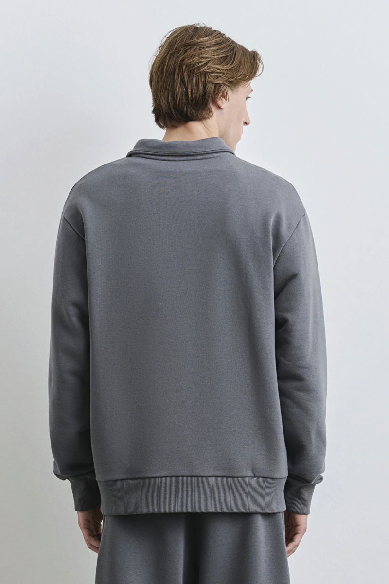 Mavi Erkek Logolu Yarı Fermuarlı Sweatshirt M0S10465-80776 Gri - 4