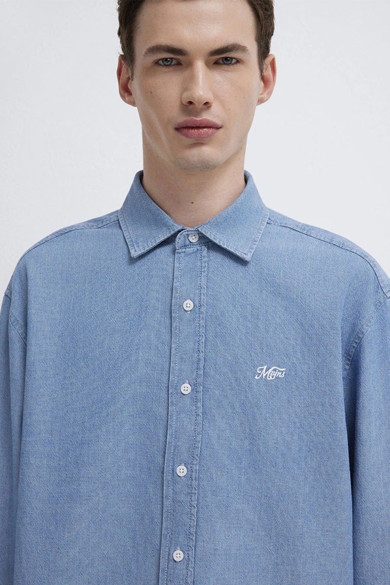 Mavi Erkek Nakışlı Uzun Kollu %100 Pamuk Gömlek M0211885 Indigo - 3