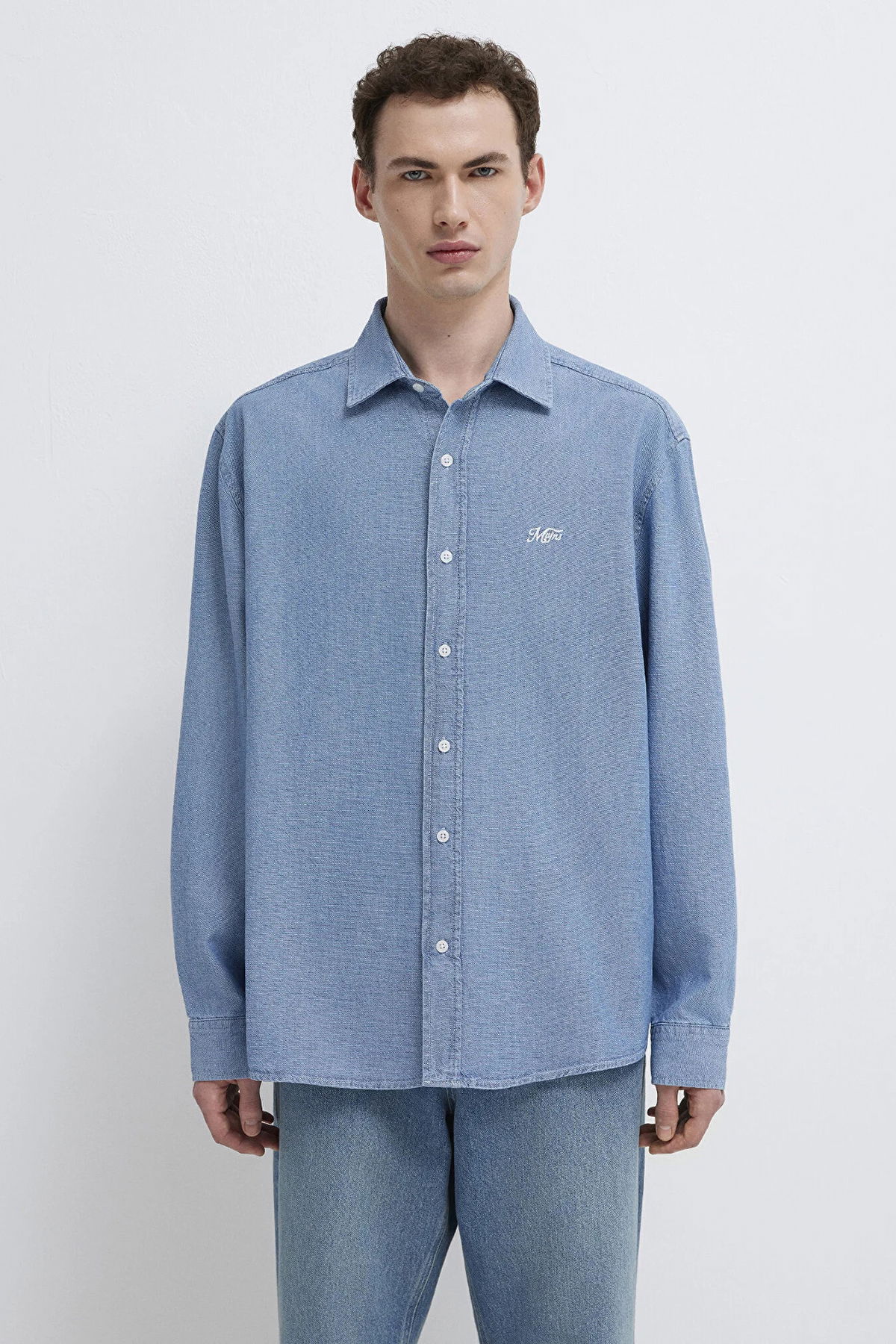 Mavi Erkek Nakışlı Uzun Kollu %100 Pamuk Gömlek M0211885 Indigo - 4