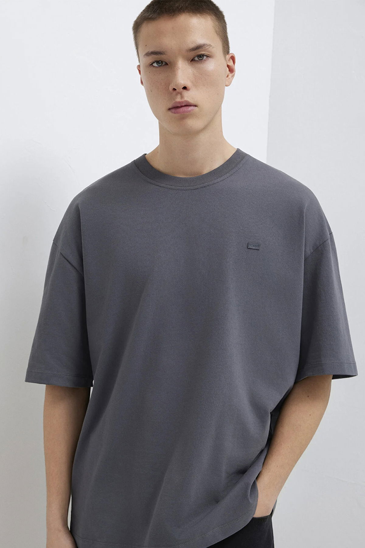 Mavi Erkek Oversize Bisiklet Yaka Basic T-Shirt M0613188 Gri - 2