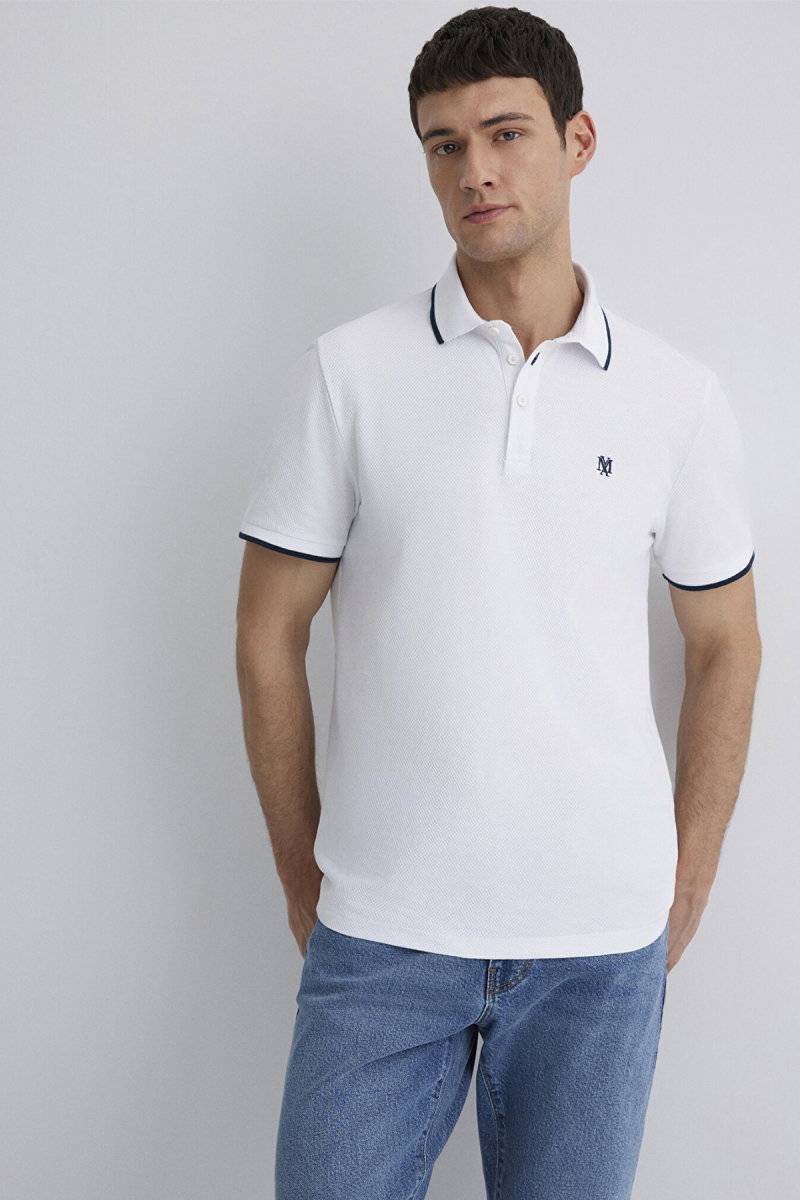 Mavi Erkek Şerit Detaylı Polo T-Shirt M066039 Beyaz - 2