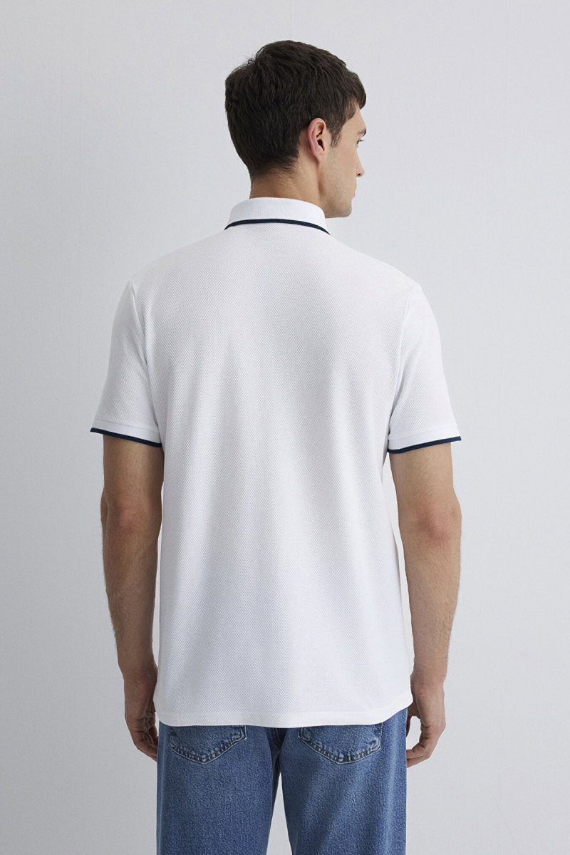 Mavi Erkek Şerit Detaylı Polo T-Shirt M066039 Beyaz - 4